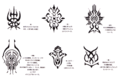 Symbols for Flaming, Luminous, Ruinous, Negation, Blizzard, and Gale Magicite