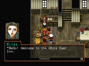 Hilda welcomes the party.png